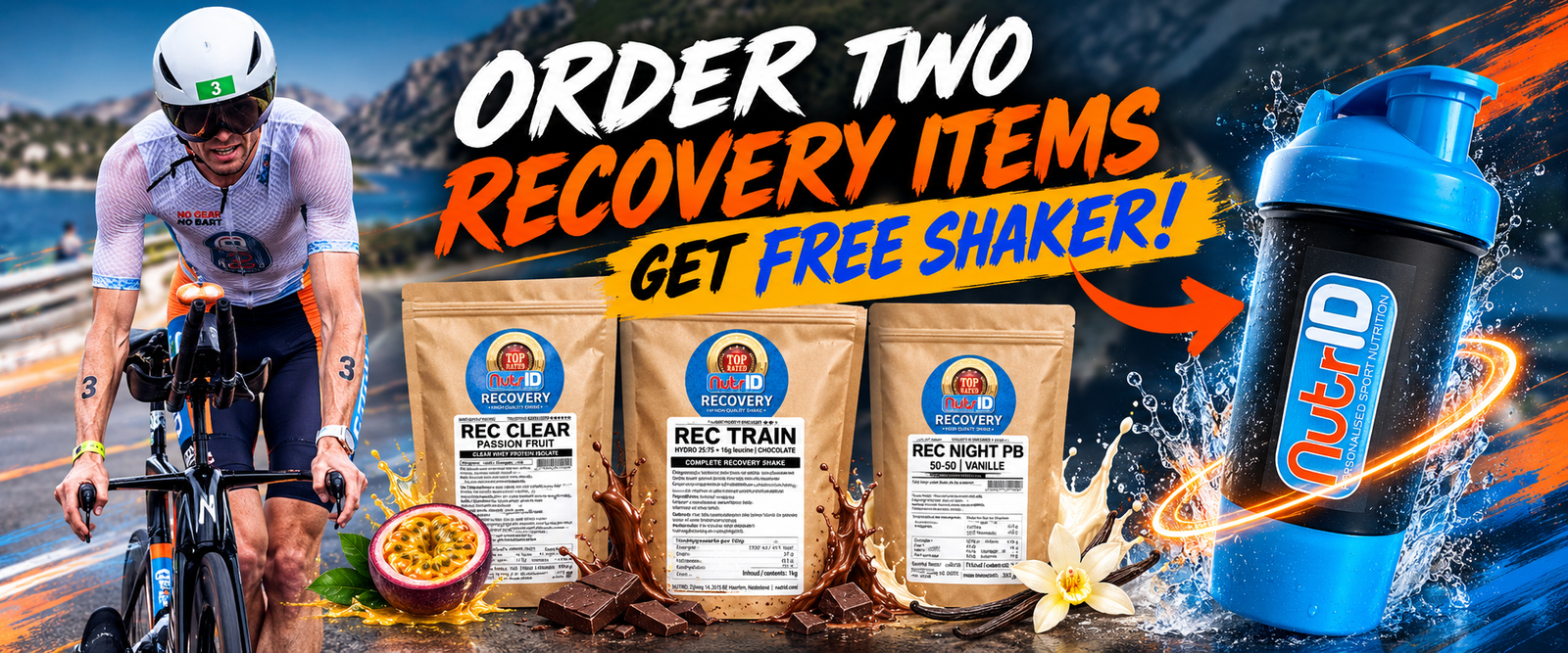 Gratis eiwit shaker bij twee recovery items NUTRiD